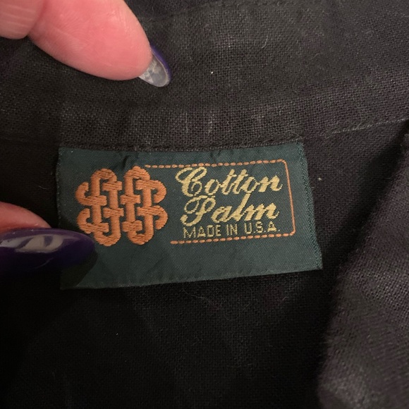 Cotton Palm SZ SM black men’s button down short sleeve shirt wood buttons casual - Picture 5 of 6